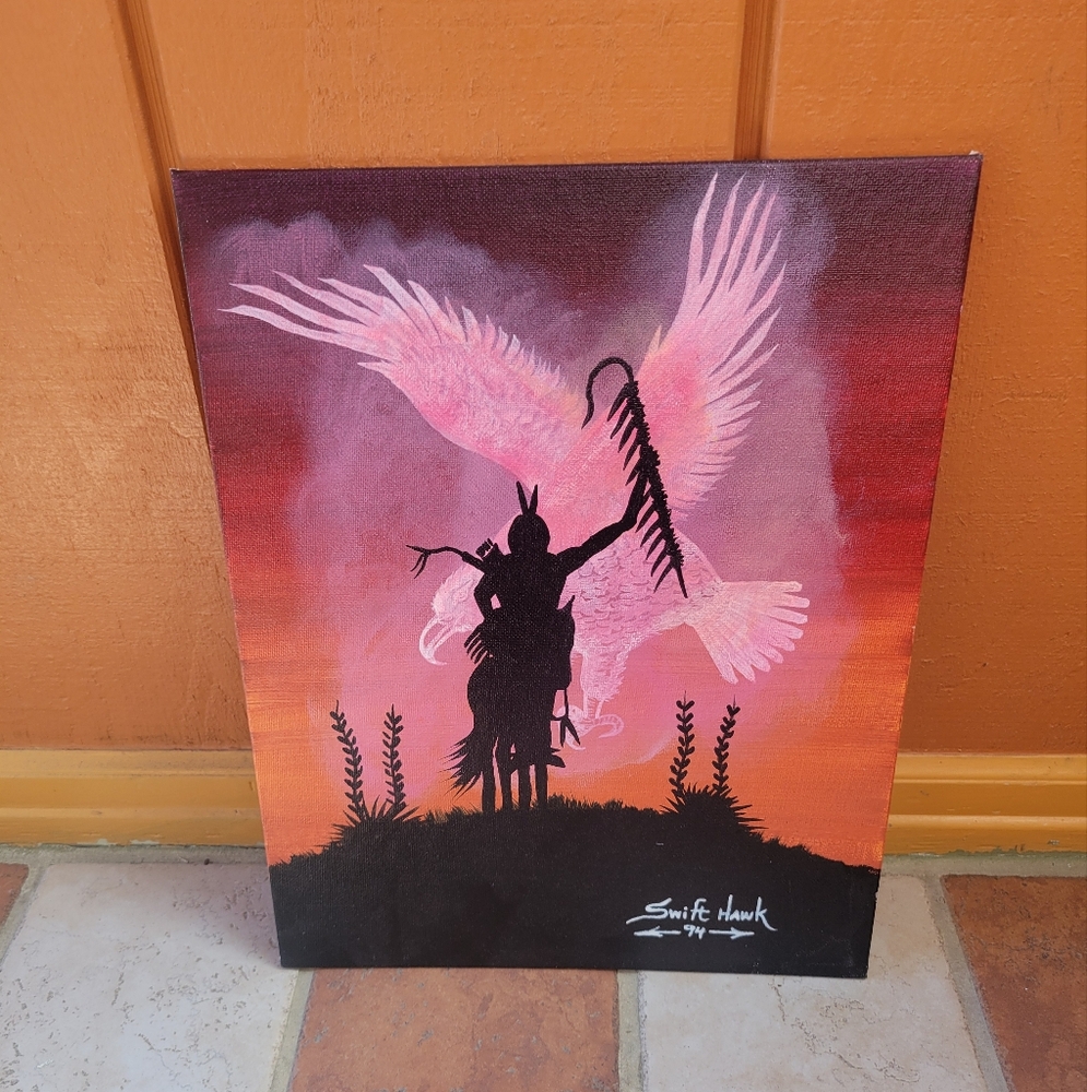Southwestern Native Original Painting William Swift Hawk Collectible Decor Art